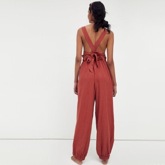 NWT Free People stitched smock linen blend jumpsuit - Picture 9 of 16